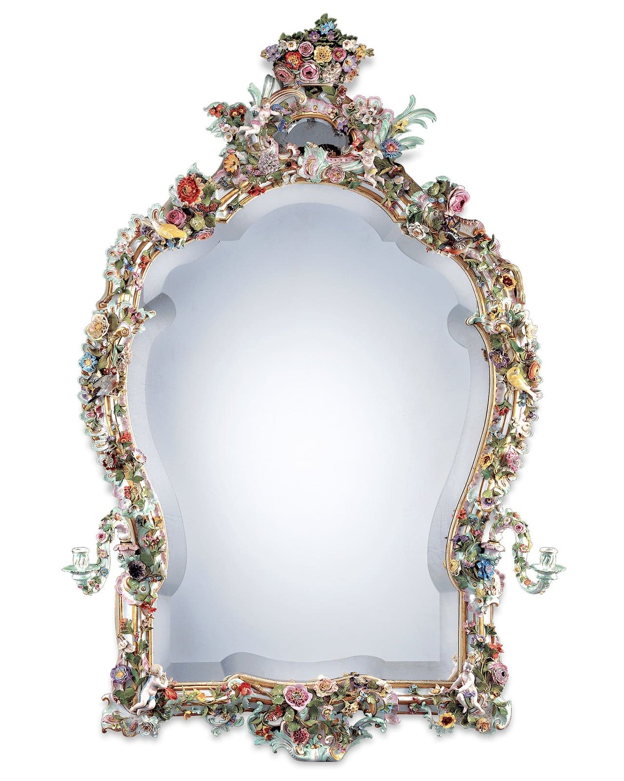 Hand-Painted Porcelain Mirror by Meissen
