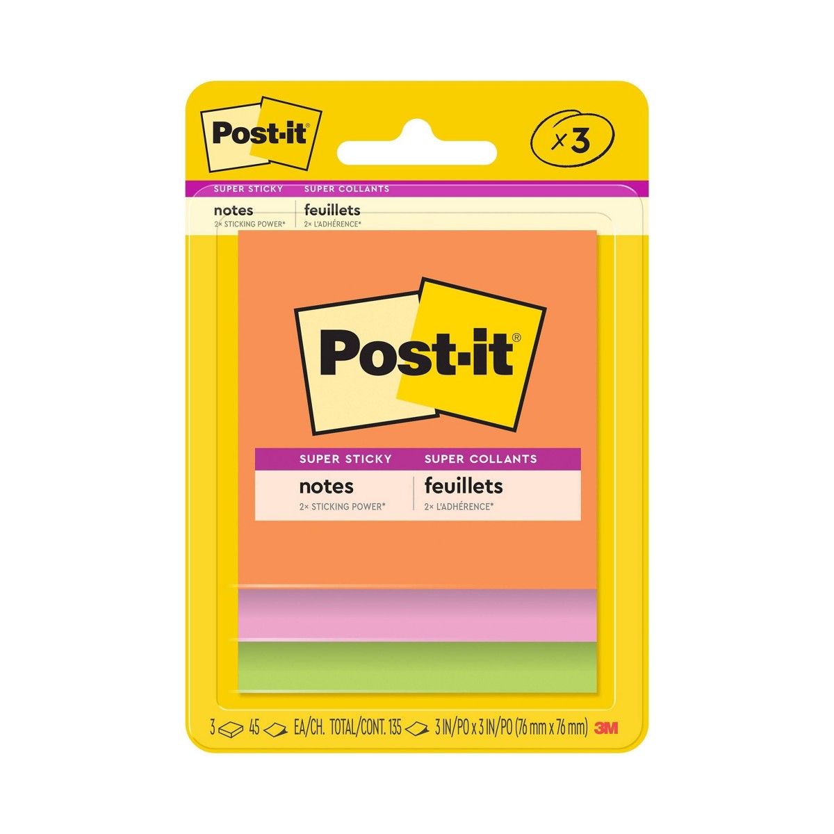 Post-it Super Sticky Notes, 3 in. x 3 in., Assorted Colors, 10 Pads/Pack by 3M Post-it