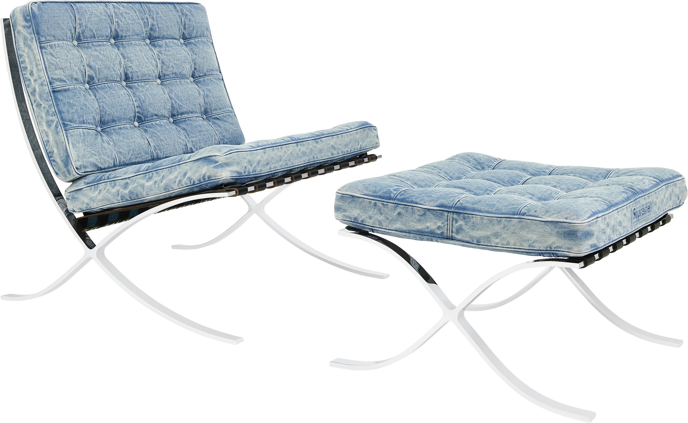 Supreme x Knoll Denim Barcelona Chair + Ottoman