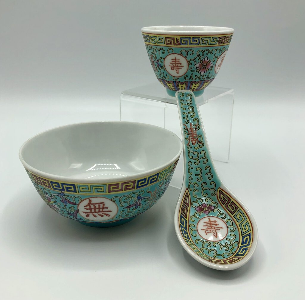 Porcelain Bowls + Chopsticks by Unbranded